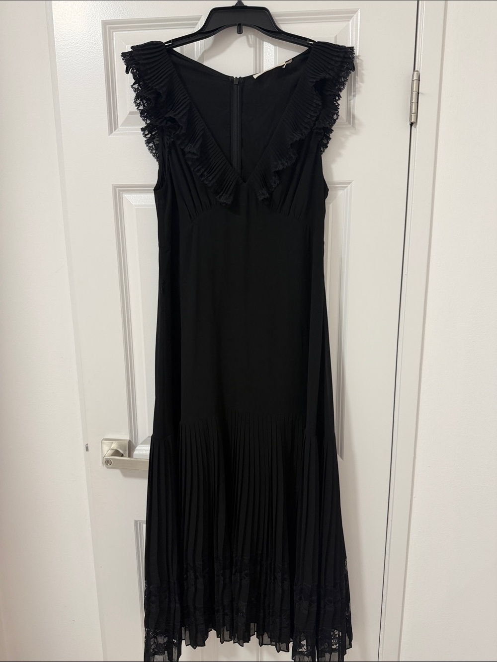 Zimmermann Black Pleated Lace-Trim Midi Dress